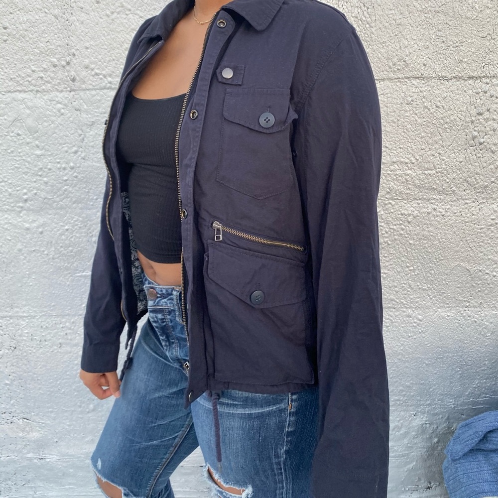 Saks Fifth Avenue navy blue military jacket